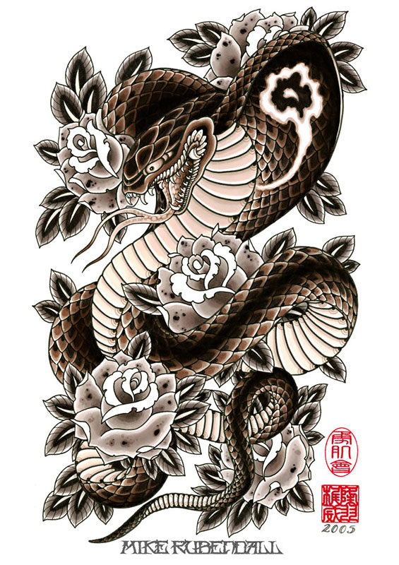 Cobra and Roses Giclée Print by Mike Rubendall
