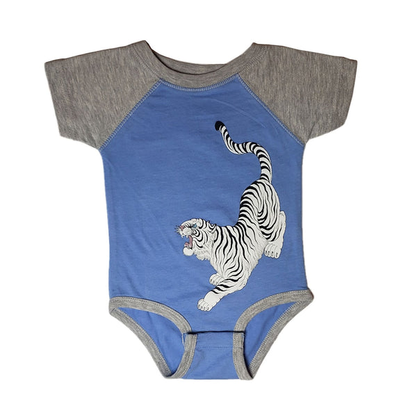 Front View Blue Tora Onesie Designed by Mike Rubendall